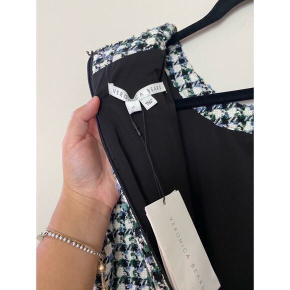 New Veronica Beard Julie Sleeveless Tweed Dress in Blue/Pinegrove Multi sz 12 - Picture 9 of 10